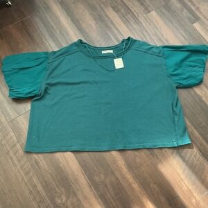 Free People We The Free Junebug Green Puff Sleeve Boxy Top S OB1683783 New